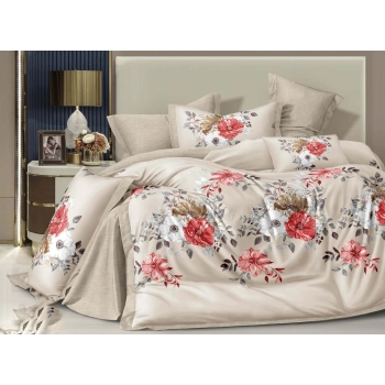 Pościel bawełna 160x200 eleganckie czerwone kwiaty z prześcieradłem – komplet premium 4cz PK820